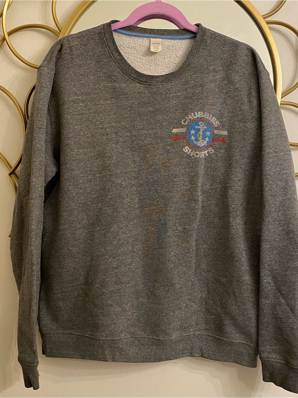 Chubbies Men’s Large Gray Crewneck Front Nautical Graphic Anchor Preppy Beach